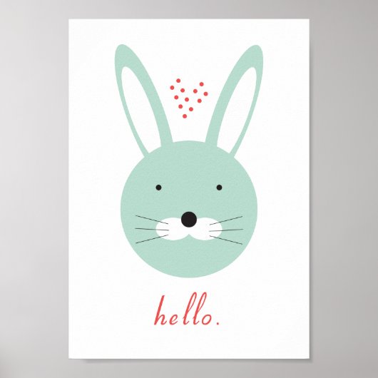 Poster de lapin mignon 'Hello' (Devant)