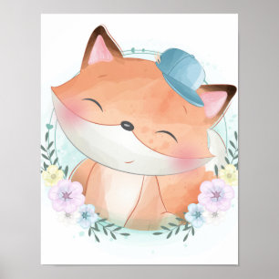 Poster de l'aquarelle Cute Fox