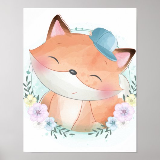 Poster de l'aquarelle Cute Fox (Devant)