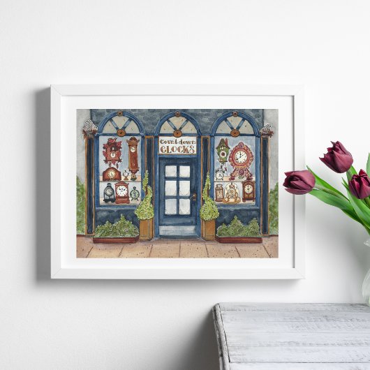 Poster de l'aquarelle de la boutique de l'horloge 