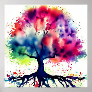 Poster de l'aquarelle de l'arbre Abstrait