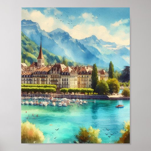 Poster de l'aquarelle du lac Léman (Devant)