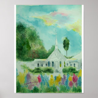 Poster de l'aquarelle Little White Country Church