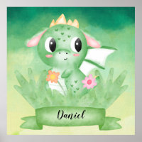 Poster de l'aquarelle mignonne Baby Dragon