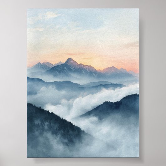 Poster de l'aquarelle Misty Mountain Sunrise (Devant)