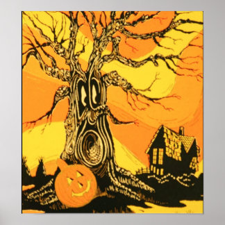 Poster de l'arbre d'Halloween vintage