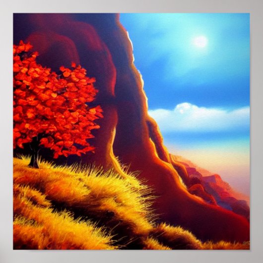 Poster de l'arbre rouge dans les montagnes (Devant)