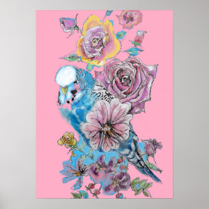 Poster de l'art de l'aquarelle rose rose rose boug