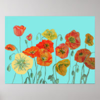 Poster de l'art du coquelicot Shabby Aqua Orange R