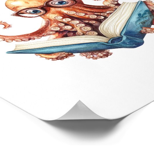 Poster de lecture de poulpe mignonne Imprimer (Coin)