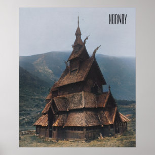Poster de l'église médiévale Stave en Norvège
