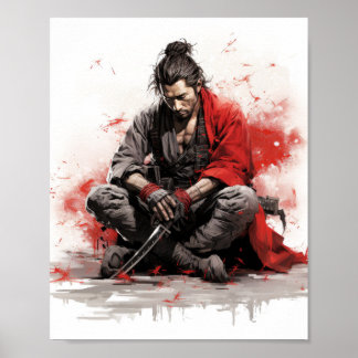 Poster de l'épée de katana du guerrier samouraï