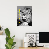 Poster de Lion Black White Motivational Courage (Bureau à domicile)