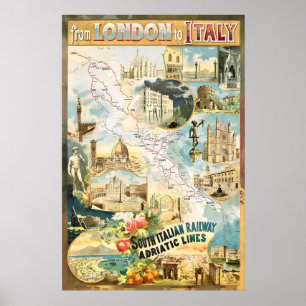 Poster De Londres à l'Italie par les chemins de fer Voyag