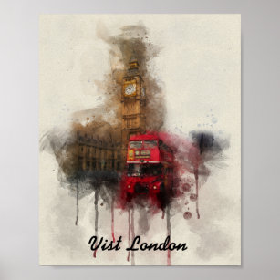 Poster de Londres Big ben et de bus rouge