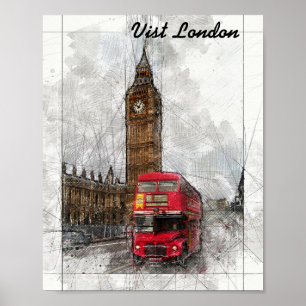 Poster de Londres Big ben et de bus rouge