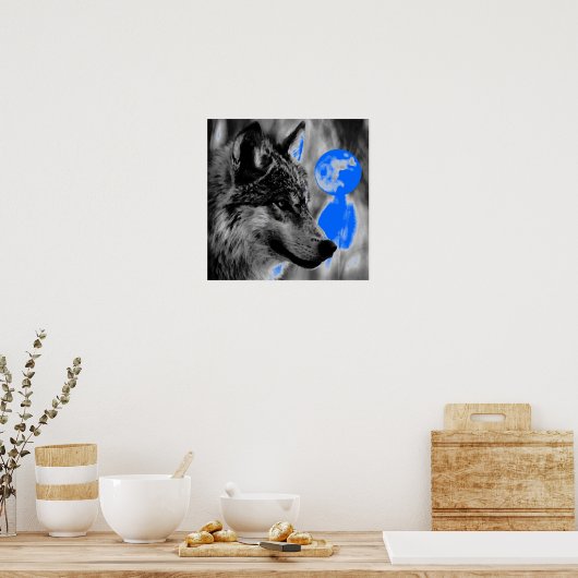 Poster de loup gris et de lune (Cuisine)