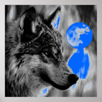 Poster de loup gris et de lune