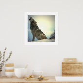 Poster de loup hurlant imprimé avec des frontières (Cuisine)