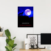 Poster de loup hurlant Motivationnel bleu à la lun (Bureau à domicile)