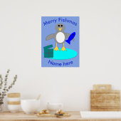 Poster de manchot de pêche Joyeux Noël (Cuisine)