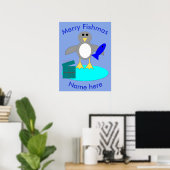 Poster de manchot de pêche Joyeux Noël (Bureau à domicile)