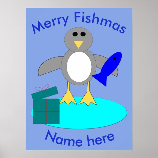 Poster de manchot de pêche Joyeux Noël (Devant)
