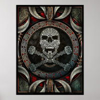 Poster de Mandala au crâne celtique et aux os croi