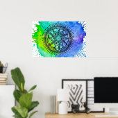 Poster de mandala sur l'aquarelle Splatter. (Bureau à domicile)