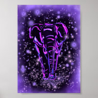 Poster de marche éléphant violet rose étoile nuit