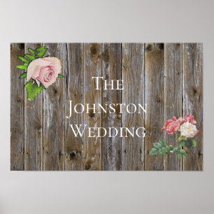 Poster de Mariage Rose en bois rustique personnali
