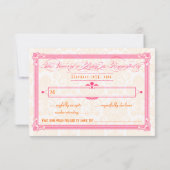 Poster de mariage rose et orange Damas RSVP (Dos)