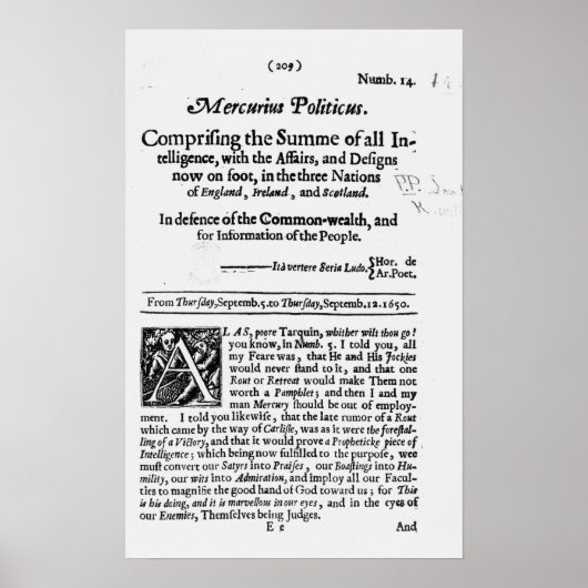 Poster de "Mercurius Politicus" (Devant)