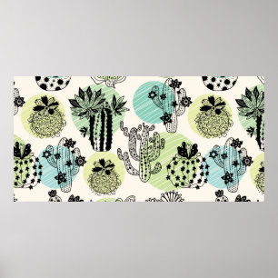 Poster De mignons cactus en fleurs. Patch transparent à m