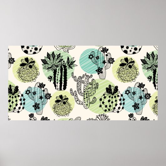 Poster De mignons cactus en fleurs. Patch transparent à m (Devant)