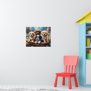 Poster De mignons chiots dans un panier