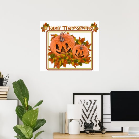 Poster De mignons Citrouilles dans les feuilles d'automne (Bureau à domicile)