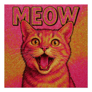 poster de miow chat rose parties scintillant.
