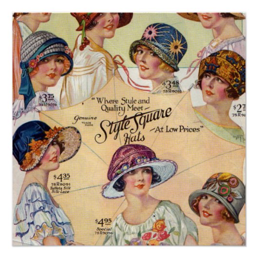 Poster de mode Casquette féminin des années 1920 (Devant)