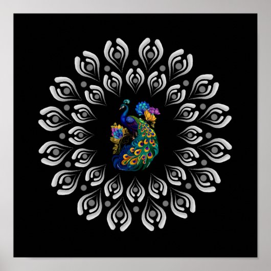 Poster de Modèle de Mandala Peacock coloré (Devant)