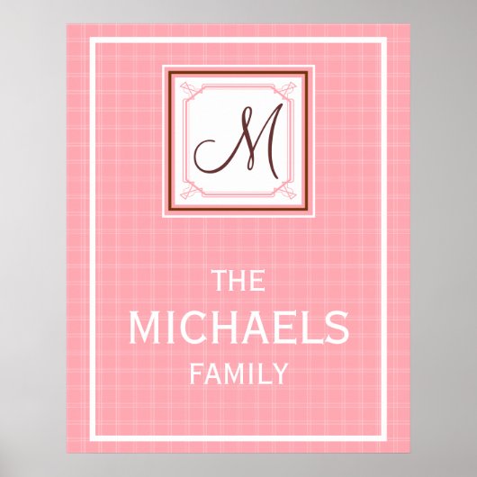Poster de monogramme de famille - Chèque rose (Devant)