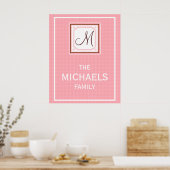 Poster de monogramme de famille - Chèque rose (Cuisine)