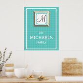 Poster de monogramme familial - Aqua Check (Cuisine)