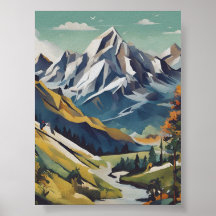 Poster de montagne aux couleurs colorées