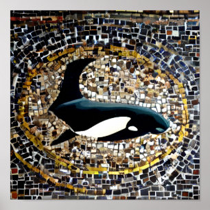 Poster de mosaïque unique couleur Orca Sea Faux