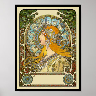 Poster de Mucha Art Nouveau - Zodiac - La Plume