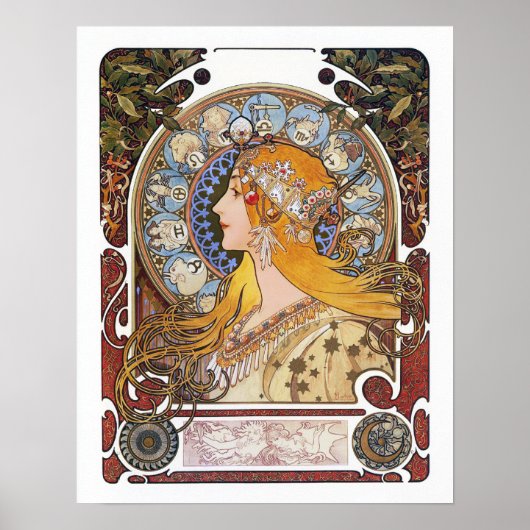Poster de Mucha Art Nouveau - Zodiac - La Plume (Devant)