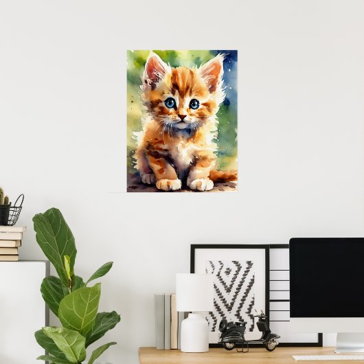 Poster de mur d'aquarelle Kitten (Bureau à domicile)