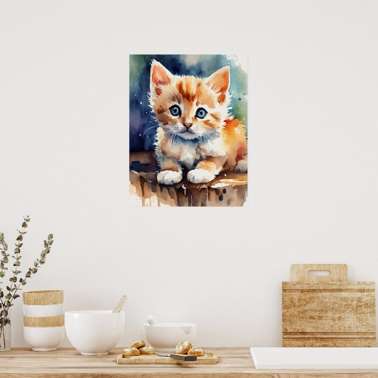Poster de mur d'aquarelle Kitten (Cuisine)