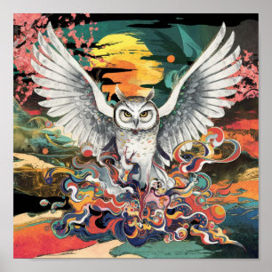 Poster de mur d'oiseaux inspiré par l'art japonais